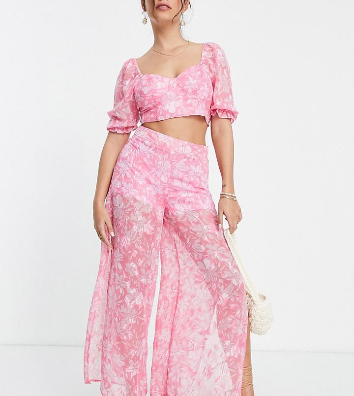 Miss Selfridge Petite Jacquard Wide Leg Pants In Pink