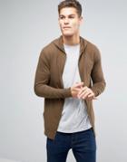 Asos Longline Muscle Zip Up Hoodie In Brown - Brown