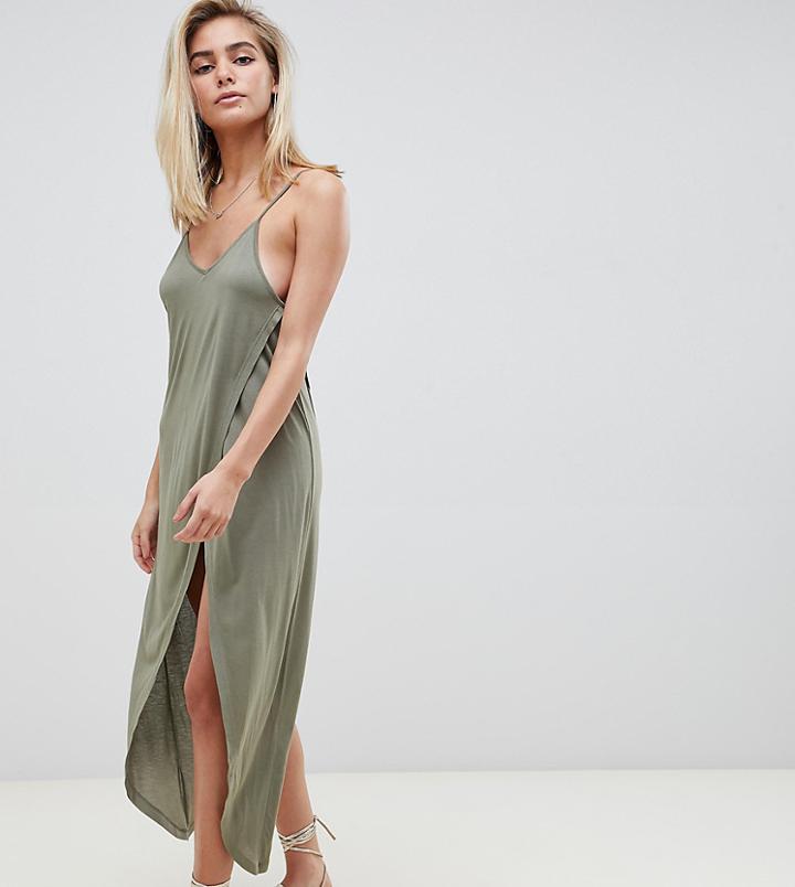 Asos Design Cross Front Wrap Jersey Beach Cover Up In Khaki - Green