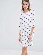 Selected Fria Polka Dot 3/4 Sleeve Dress - Blue Dot Print