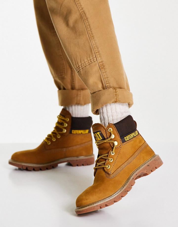 Cat Ecolorado Leather Lace Front Boots In Brown Taffy