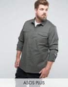 Asos Plus Slim Fit Two Pocket Shirt In Khaki - Green
