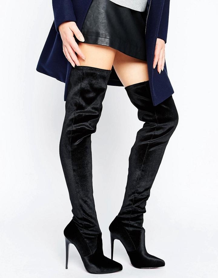 Carvela Wowza Velvet Point Heeled Over The Knee Boots - Black