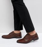 Asos Wide Fit Oxford Shoes In Brown Leather With Emboss Panel - Brown