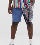 Asos Design Plus Slim Denim Shorts With Sequin Panels In Mid Wash Blue - Blue