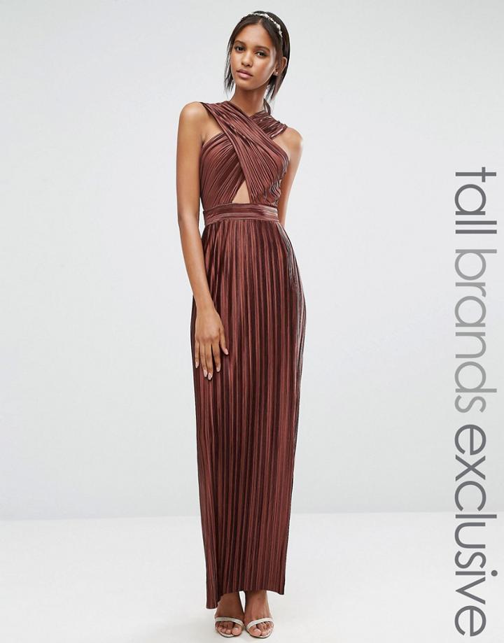 True Decadence Tall Allover Pleated Cross Front Open Back Maxi Dress -
