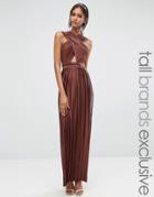 True Decadence Tall Allover Pleated Cross Front Open Back Maxi Dress -