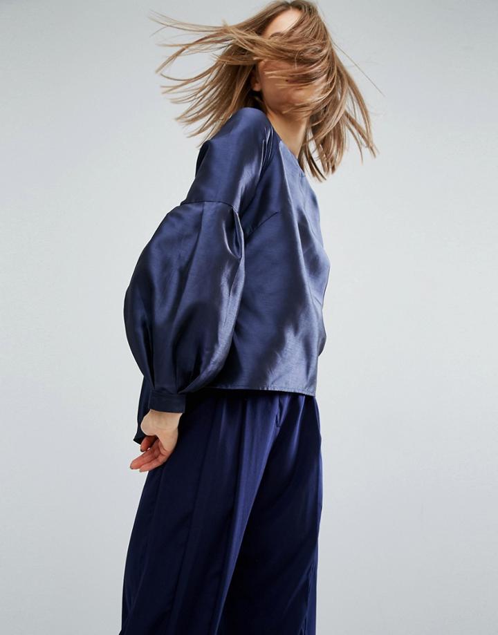 Asos White Organza Puff Sleeve Top - Blue