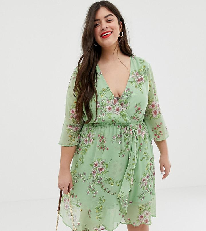 Influence Plus Floral Print Wrap Dress-green