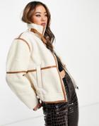 Violet Romance Suedette Jacket With Sherpa Sleeves In Ecru-white