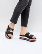 Pull & Bear Flatform Double Buckle Sandal In Color Block - Black