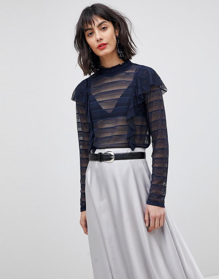 Vero Moda Sheer Stripe Blouse - Navy