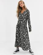 Asos Design Ditsy Print Smock Dress With Buttons And Frill