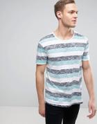 Esprit Reverse Stripe T-shirt With Raw Edges - Blue