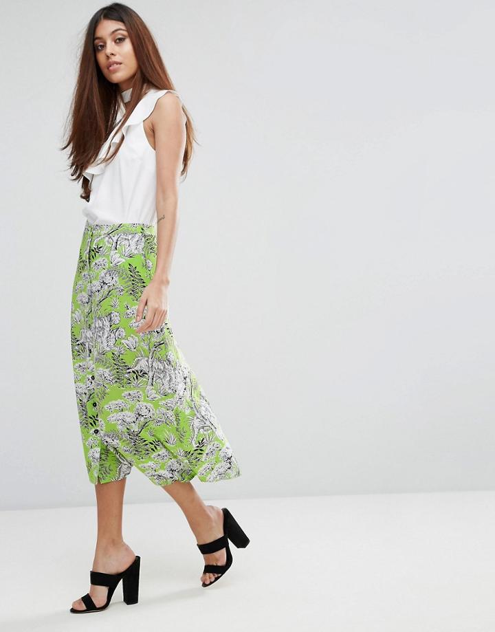 Warehouse Tiger Print Skirt - Green