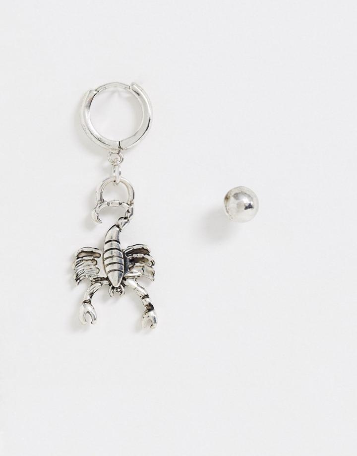 Asos Design Scorpion Drop Earrings In Burnished Silver