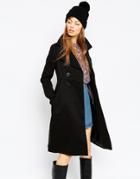 Asos Coat In 60s Midi Tulip - Black