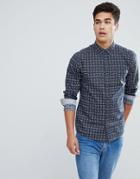 Solid Shirt In Navy With Square Print - Navy