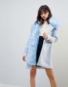 Cubic Grace Wool Blend Oversized Coat With Faux Fur Shawl - Blue