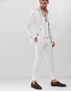 Asos Design Super Skinny Suit Pants In White Linen - White