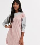 Asos Design Tall Plisse Mix Sweat Dress-gray