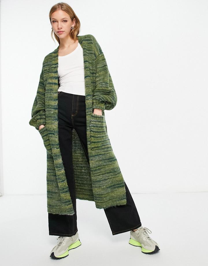Topshop Knitted Space Dye Maxi Cardi In Green