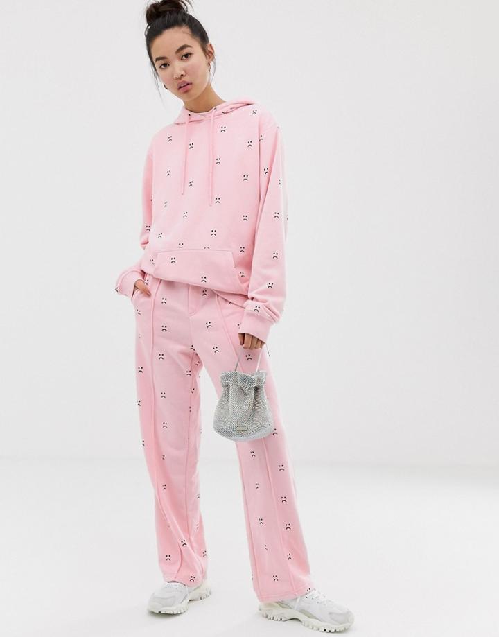 Lazy Oaf Relaxed Sweatpants With Sad Face Embroidery Two-piece - Black