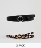 Asos Design 2 Pack Leopard Print Hip & Waist Jean Belt - Multi