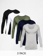 Asos Extreme Muscle Long Sleeve T-shirt With Scoop Neck 5 Pack Save 25%