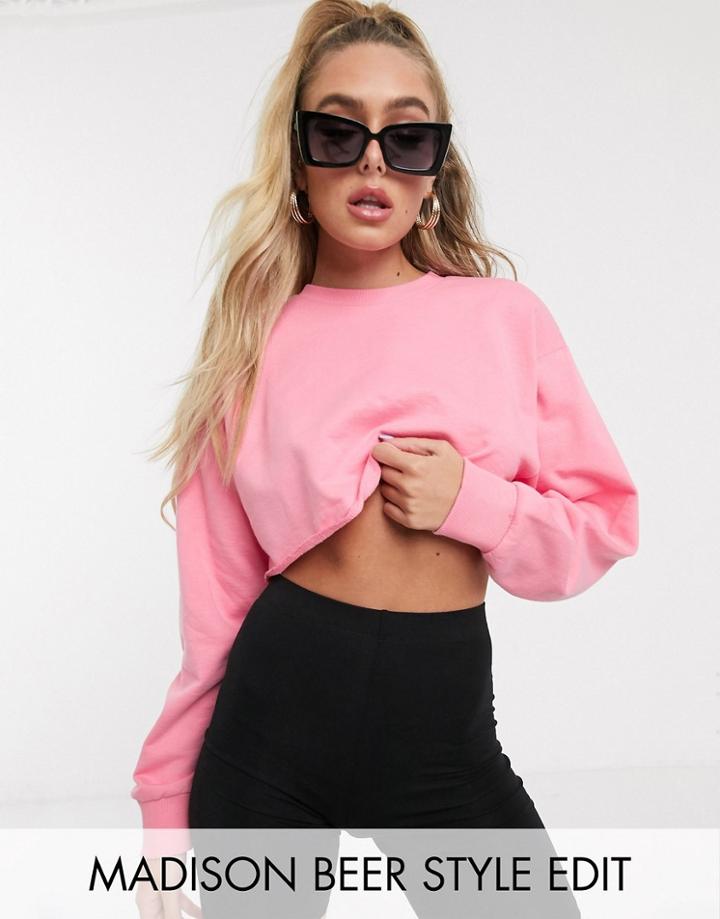 Asos Design Super Crop Sweat In Pink