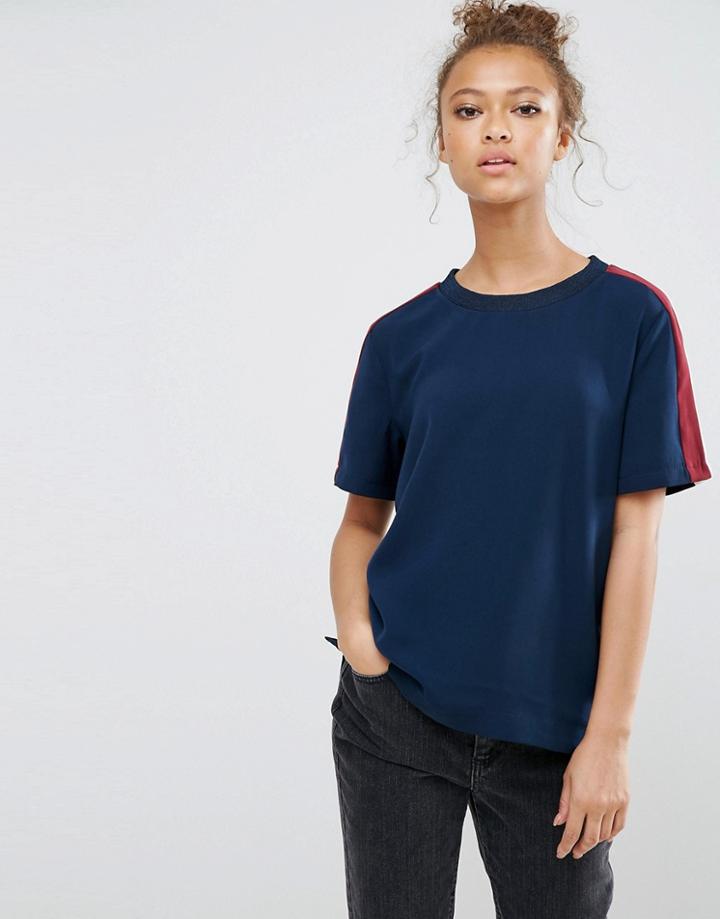 B.young Short Sleeve T-shirt With Varsity Stripe - Navy