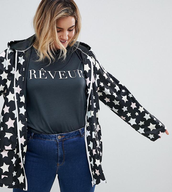 Brave Soul Plus Sirius Rain Trench With Color Change Stars - Black
