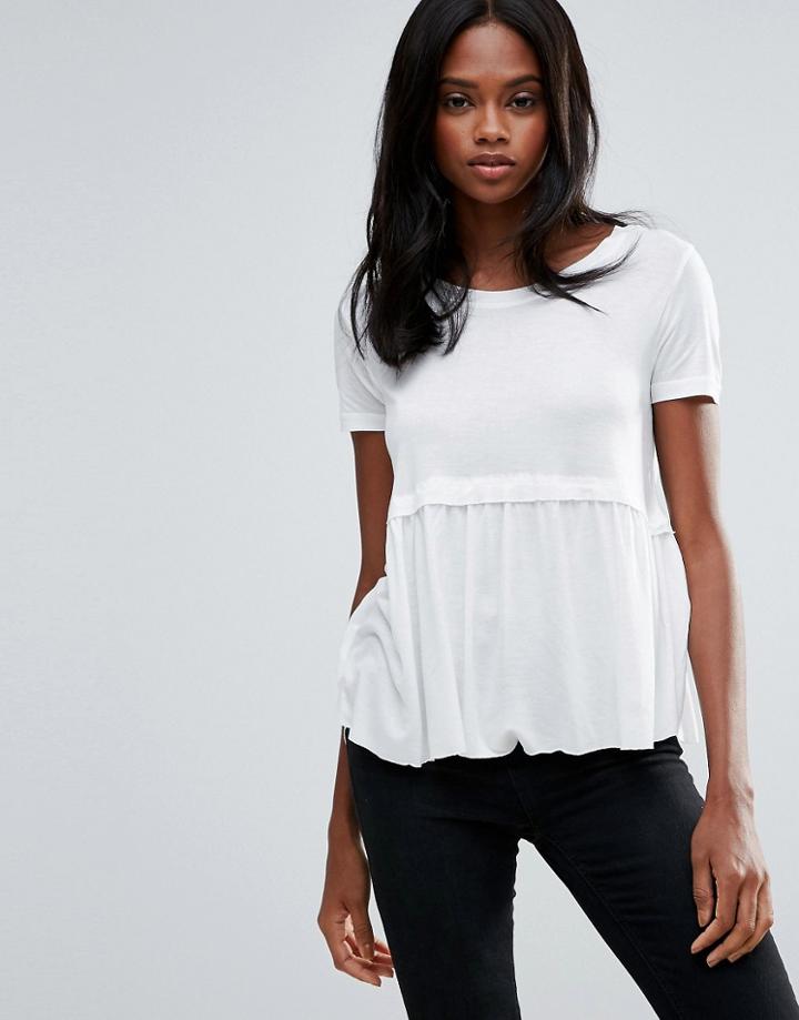 Brave Soul Frill Hem T-shirt - Cream