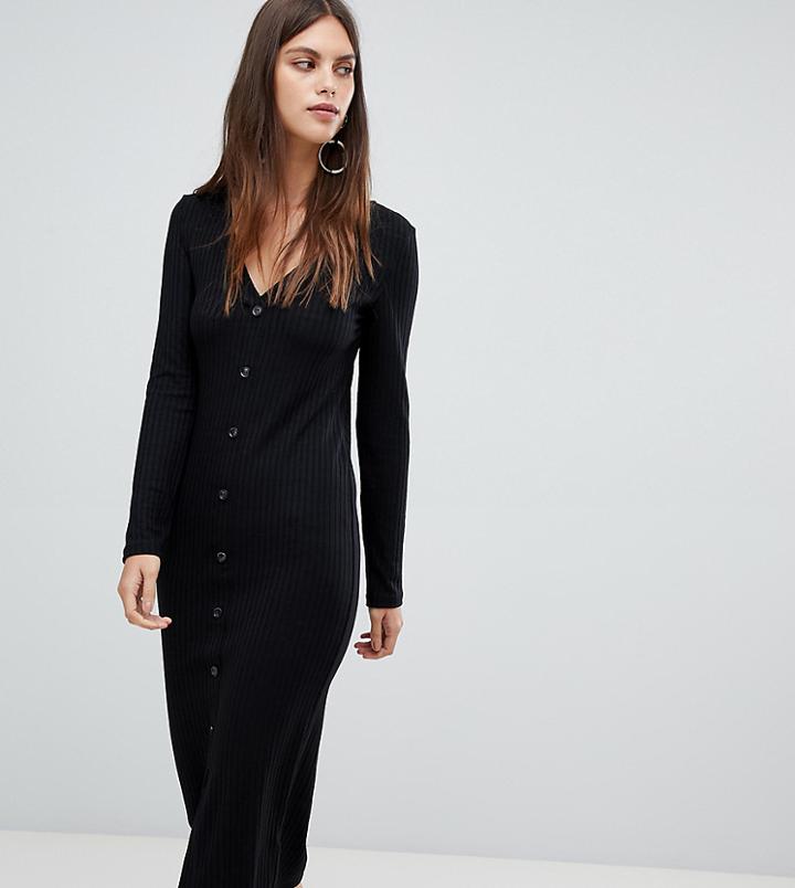River Island Jersey Button Down Bodycon Dress In Black - Black