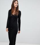 River Island Jersey Button Down Bodycon Dress In Black - Black