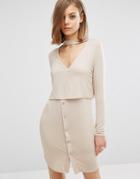 Daisy Street Overlay Dress With Neck Collar - Cream