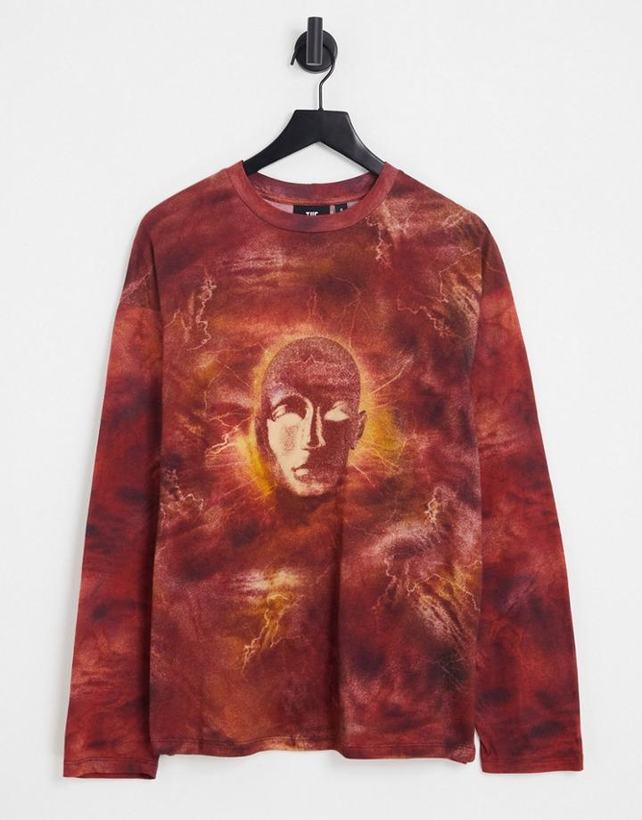 The Ragged Priest Oversized Long Sleeve T-shirt With Wavy Face Print-multi