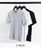 Asos Design 3 Pack Muscle Fit T-shirt With Crew Neck-multi
