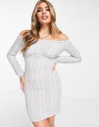 Asos Design Bardot Quilted Mini Dress In Light Gray-grey