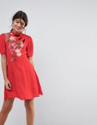 Asos Chinoiserie Embroidered Mini Dress - Multi
