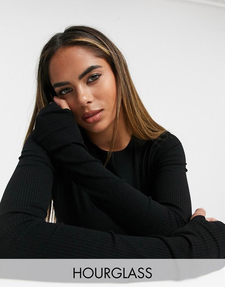 Asos Design Hourglass Super Crop Top With Thumb Hole In Rib In Black