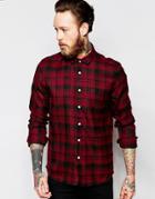 Asos Check Shirt In Burgundy Twill With Long Sleeves - Burgundy