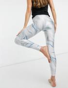 Miss Selfridge Yoga Marble Print Leggings In Blue
