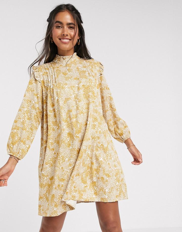 Y.a.s Frill Detail Mini Dress In Abstract Floral Print-multi
