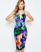 Ginger Fizz Plunge Pencil Dress In All Over Floral - Multi Floral