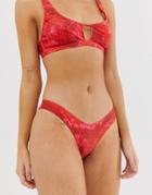Luxe Palm Tie Dye Cheeky Cut Bikini Bottoms - Red