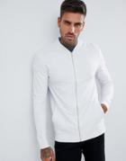 Asos Design Muscle Jersey Bomber Jacket In White Marl - White