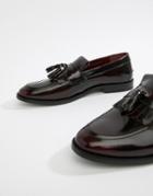 Walk London North Fringe Tassel Loafers In High Shine Burgundy - Red