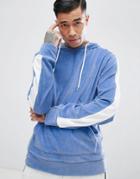 Jaded London Hoodie In Blue Velour With Sleeve Stripe - Blue