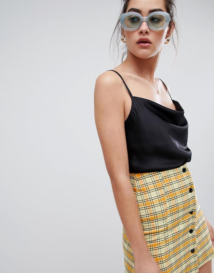 New Look Satin Cowl Neck Cami Top - Black